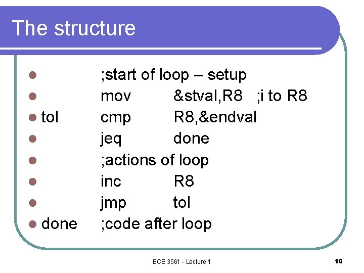 The structure l l l tol l l done ; start of loop –