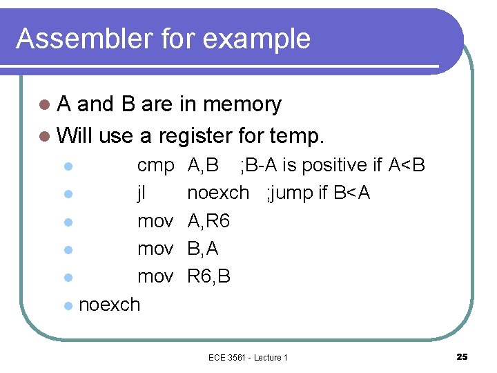 Assembler for example l. A and B are in memory l Will use a
