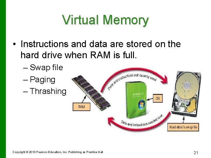 Virtual Memory • Instructions and data are stored on the hard drive when RAM