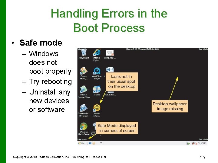 Handling Errors in the Boot Process • Safe mode – Windows does not boot