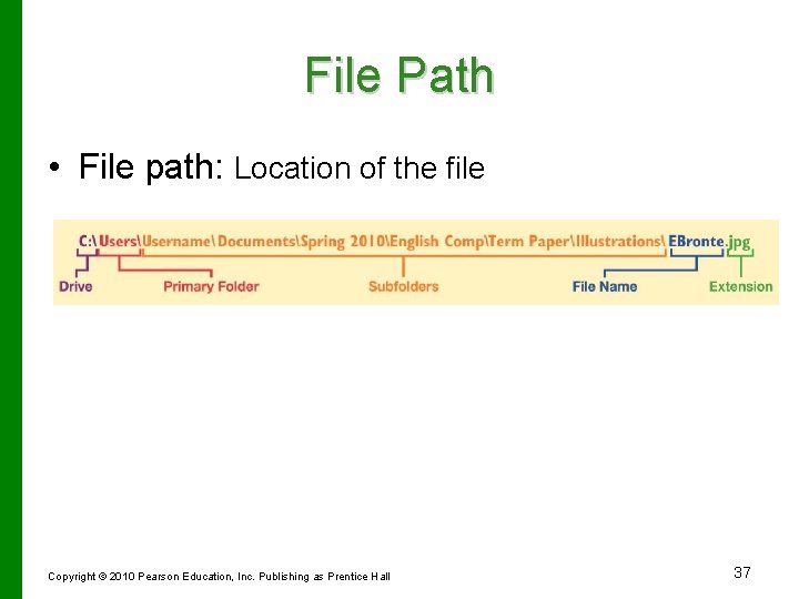 File Path • File path: Location of the file Copyright © 2010 Pearson Education,