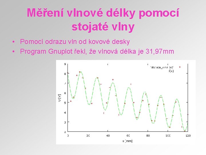 Měření vlnové délky pomocí stojaté vlny • Pomocí odrazu vln od kovové desky •