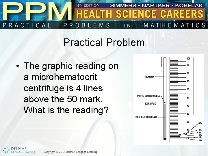 Practical Problem • The graphic reading on a microhematocrit centrifuge is 4 lines above Practical Problem • The graphic reading on a microhematocrit centrifuge is 4 lines above
