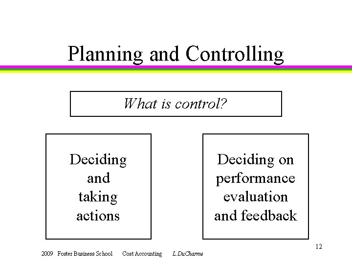 Planning and Controlling What is control? Deciding and taking actions 2009 Foster Business School