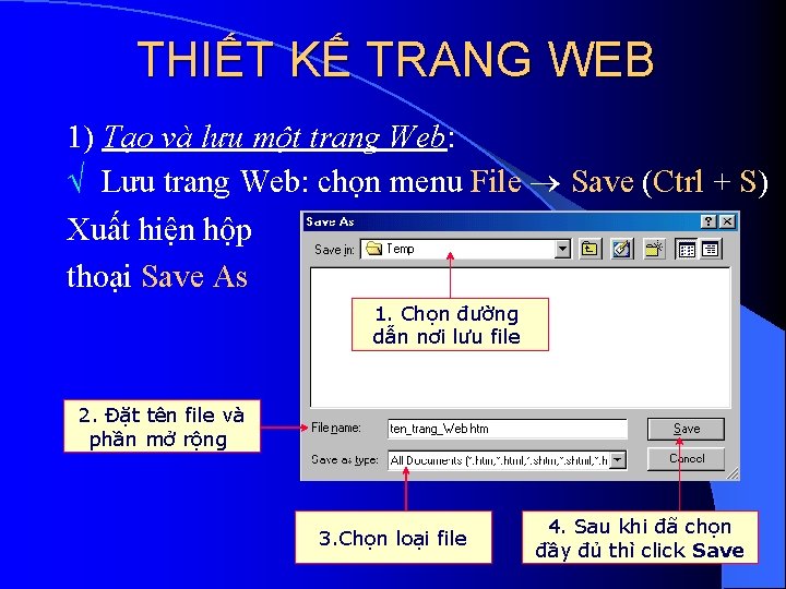 THIẾT KẾ TRANG WEB 1) Tạo và lưu một trang Web: Lưu trang Web: