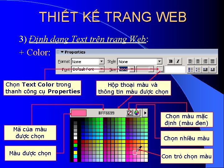 THIẾT KẾ TRANG WEB 3) Định dạng Text trên trang Web: + Color: Chọn