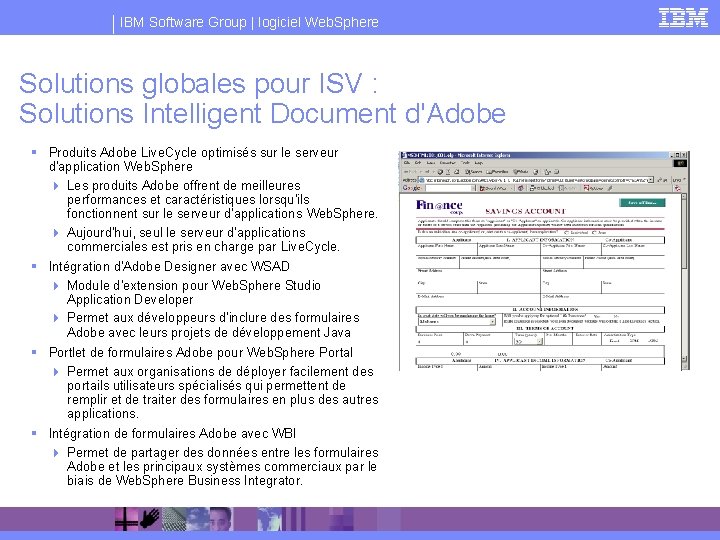 IBM Software Group | logiciel Web. Sphere Solutions globales pour ISV : Solutions Intelligent