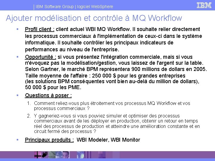 IBM Software Group | logiciel Web. Sphere Ajouter modélisation et contrôle à MQ Workflow