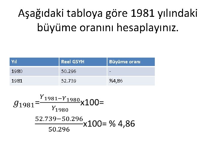 Aşağıdaki tabloya göre 1981 yılındaki büyüme oranını hesaplayınız. • Yıl Reel GSYH Büyüme oranı