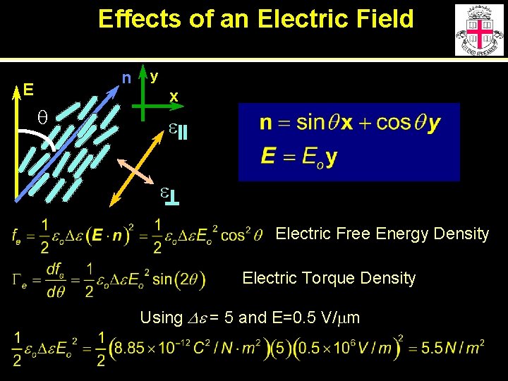 Effects of an Electric Field n E q y x e e Electric Free