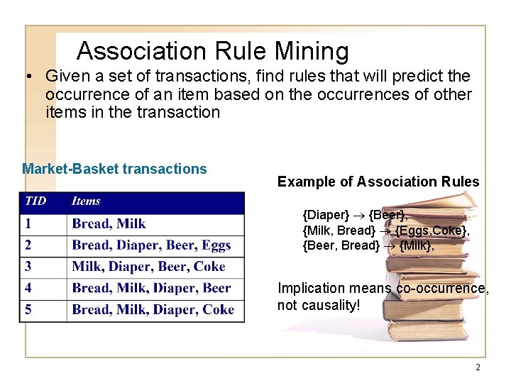 Association Rule Mining • Given a set of transactions, find rules that will predict Association Rule Mining • Given a set of transactions, find rules that will predict