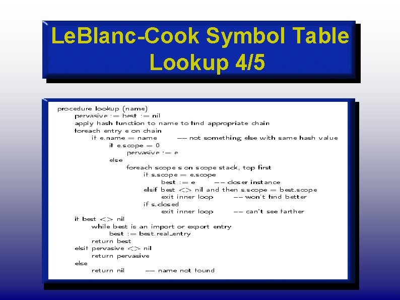 Le. Blanc-Cook Symbol Table Lookup 4/5 