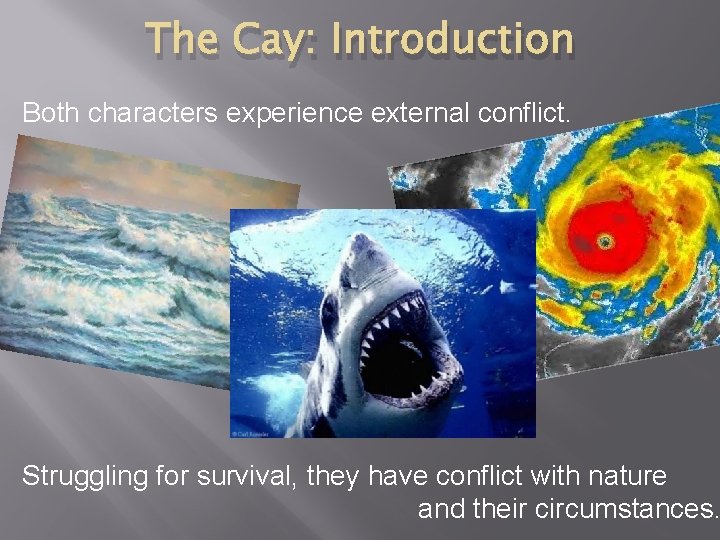 The Cay: Introduction Both characters experience external conflict. Struggling for survival, they have conflict