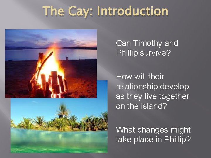 The Cay: Introduction Can Timothy and Phillip survive? How will their relationship develop as