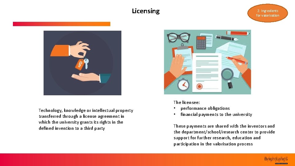 Licensing Technology, knowledge or intellectual property transferred through a license agreement in which the