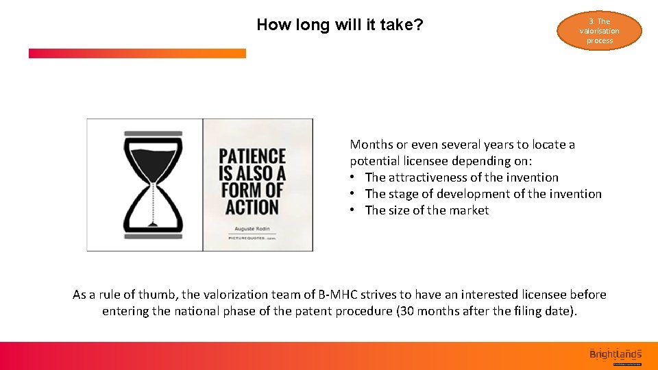 How long will it take? 3. The valorisation process Months or even several years