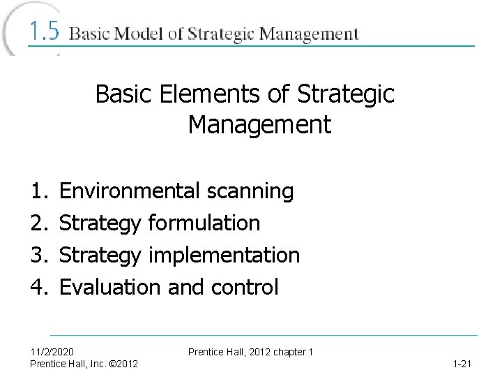 Basic Elements of Strategic Management 1. 2. 3. 4. Environmental scanning Strategy formulation Strategy