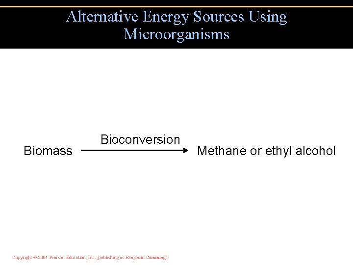 Alternative Energy Sources Using Microorganisms Biomass Bioconversion Copyright © 2004 Pearson Education, Inc. ,