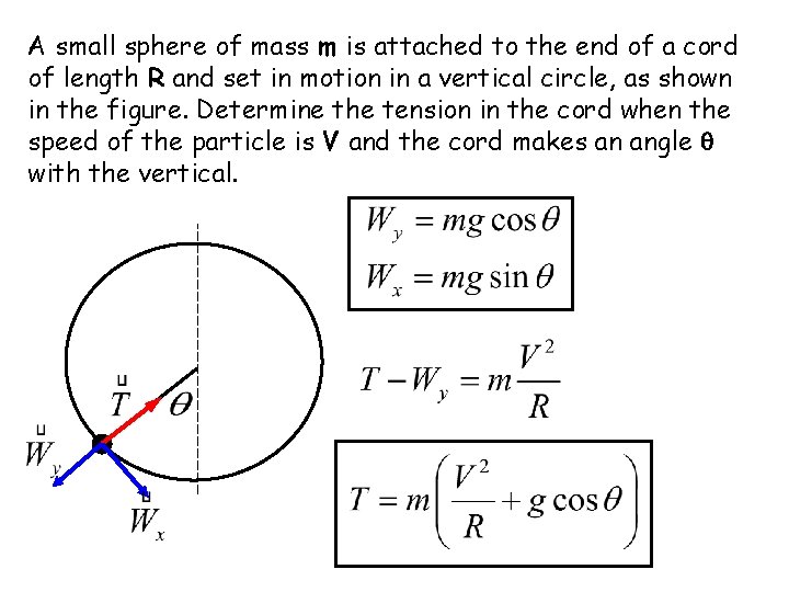 A small sphere of mass m is attached to the end of a cord