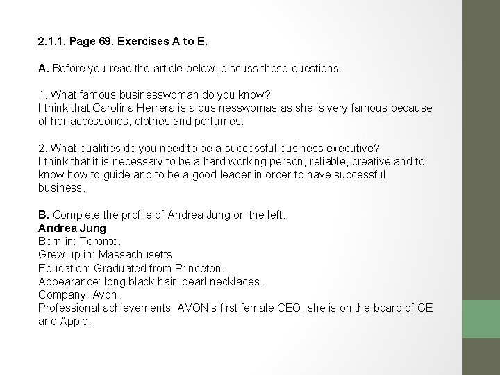 2. 1. 1. Page 69. Exercises A to E. A. Before you read the