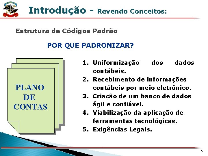 Introdução - Revendo Conceitos: X Estrutura de Códigos Padrão POR QUE PADRONIZAR? PLANO DE