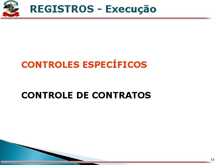 REGISTROS - Execução X CONTROLES ESPECÍFICOS CONTROLE DE CONTRATOS 53 