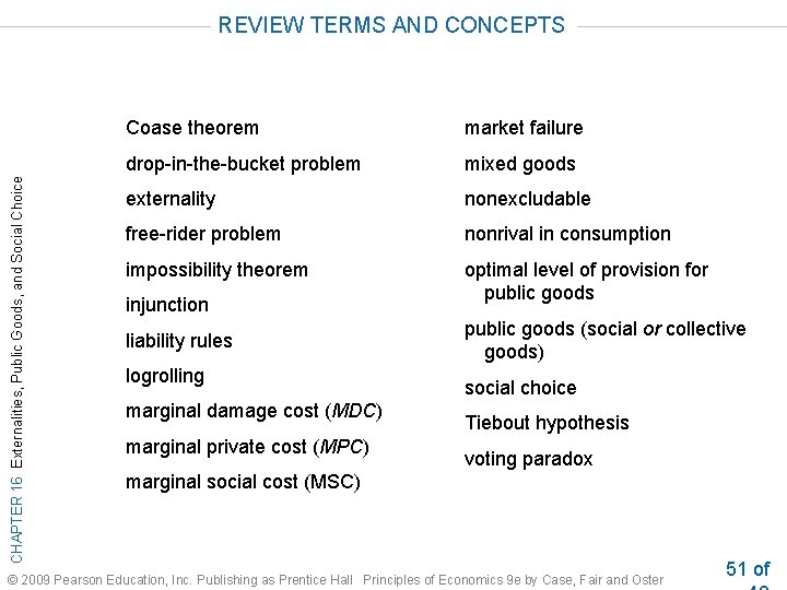 CHAPTER 16 Externalities, Public Goods, and Social Choice REVIEW TERMS AND CONCEPTS Coase theorem