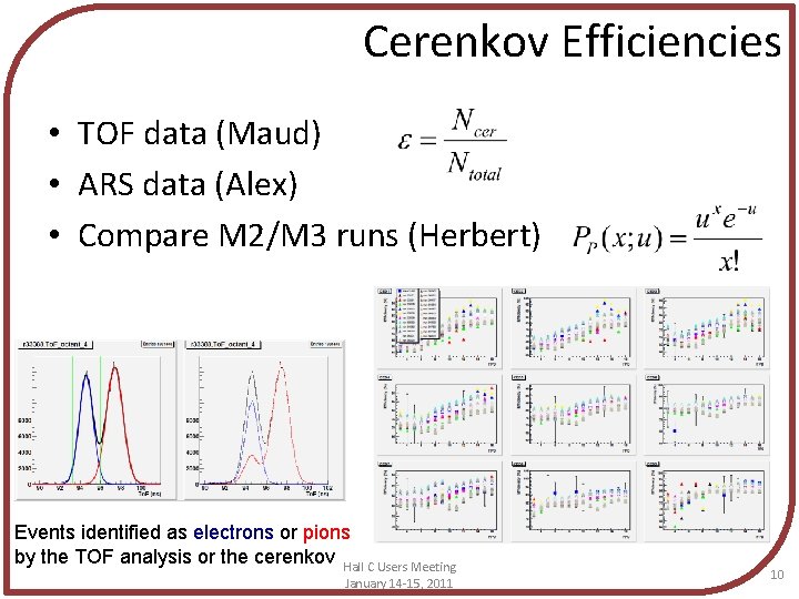 Cerenkov Efficiencies • TOF data (Maud) • ARS data (Alex) • Compare M 2/M