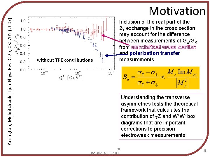 Arrington, Melnitchouk, Tjon Phys. Rev. C 76, 035205 (2007) Motivation without TPE contributions Inclusion