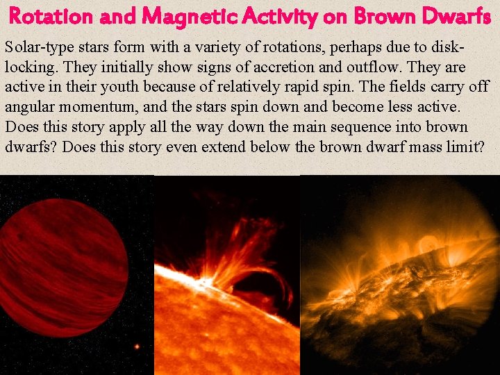 Rotation and Magnetic Activity on Brown Dwarfs Solar-type stars form with a variety of