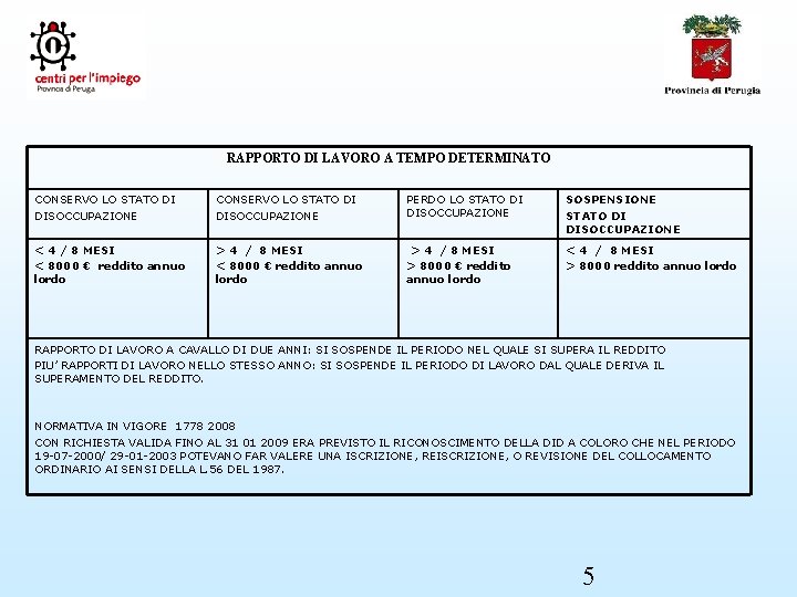 RAPPORTO DI LAVORO A TEMPO DETERMINATO CONSERVO LO STATO DI DISOCCUPAZIONE PERDO LO STATO