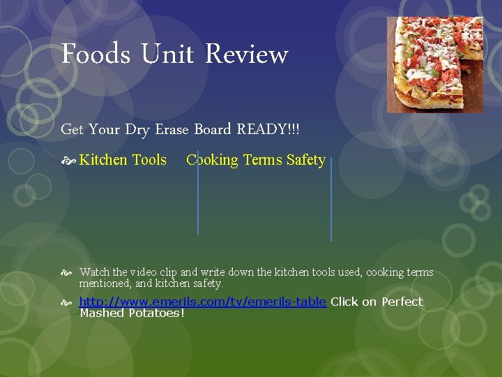 Foods Unit Review Get Your Dry Erase Board READY!!! Kitchen Tools Cooking Terms Safety