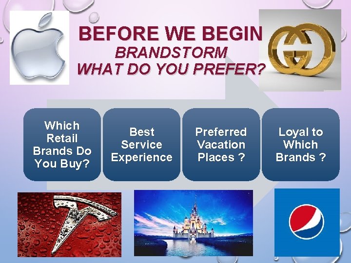 BEFORE WE BEGIN BRANDSTORM WHAT DO YOU PREFER? Which Retail Brands Do You Buy?