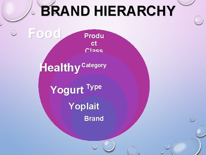 BRAND HIERARCHY Food Produ ct Class Healthy Category Yogurt Type Yoplait Brand 