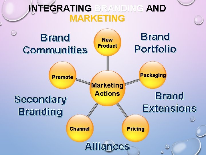 INTEGRATING BRANDING AND MARKETING Brand Communities Brand Portfolio New Product Packaging Promote Marketing Actions