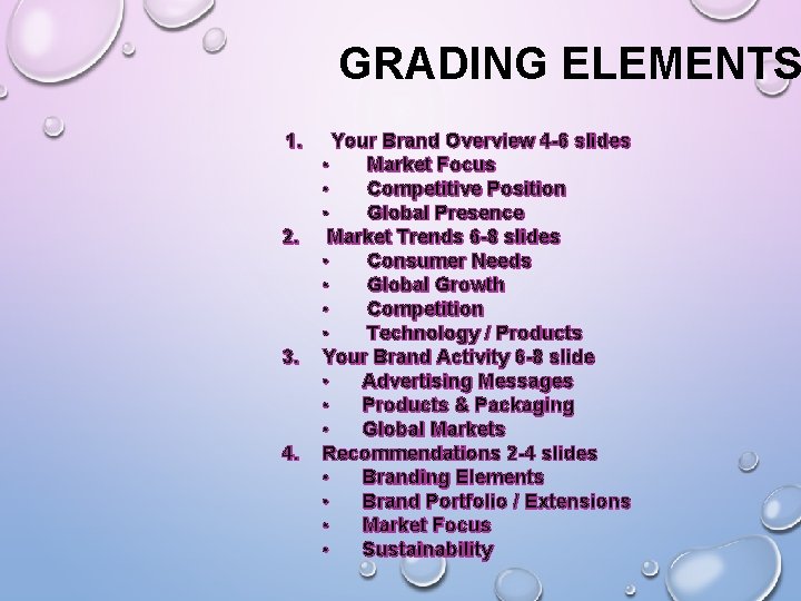  GRADING ELEMENTS 1. 2. 3. 4. Your Brand Overview 4 -6 slides •