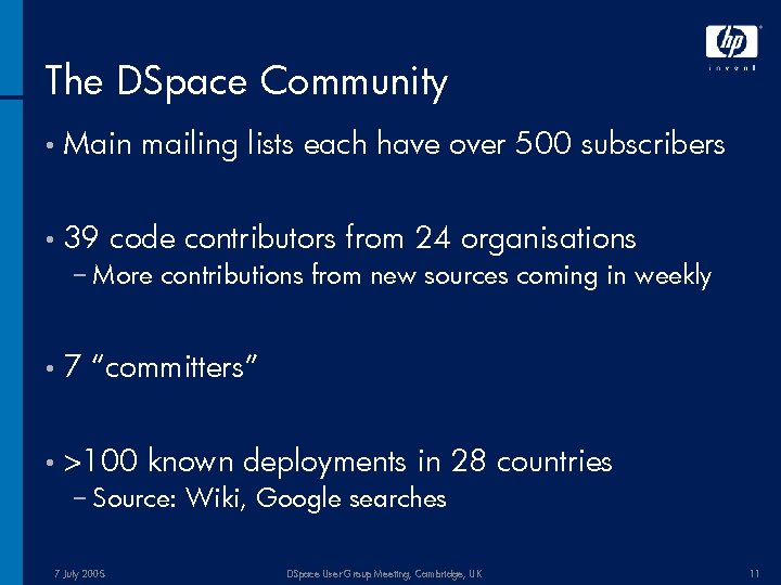 The DSpace Community • Main • 39 mailing lists each have over 500 subscribers