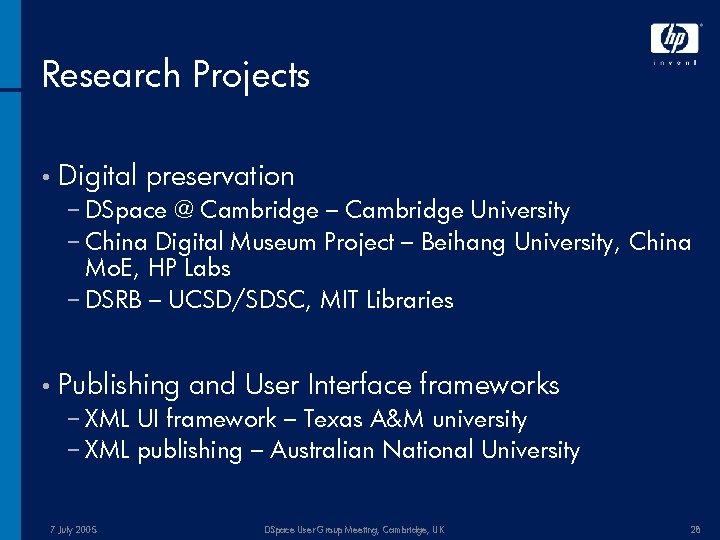 Research Projects • Digital preservation − DSpace @ Cambridge – Cambridge University − China