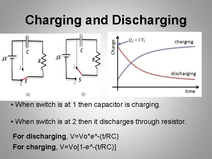 Charging and Discharging • When switch is at 1 then capacitor is charging. •
