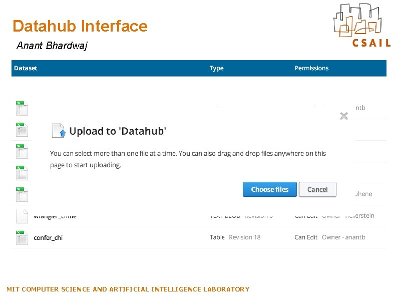 Datahub Interface Anant Bhardwaj MIT COMPUTER SCIENCE AND ARTIFICIAL INTELLIGENCE LABORATORY 