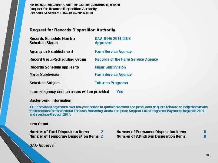NATIONAL ARCHIVES AND RECORDS ADMINISTRATION Request for Records Disposition Authority Records Schedule: DAA-0145 -2014