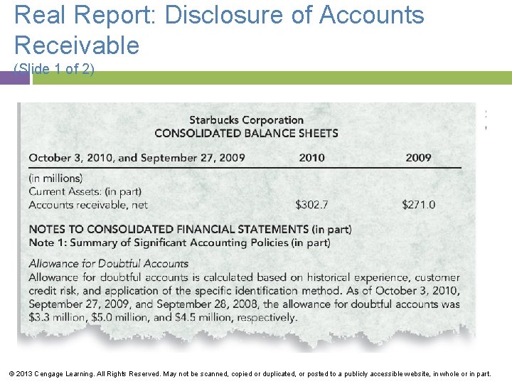 Real Report: Disclosure of Accounts Receivable (Slide 1 of 2) © 2013 Cengage Learning.