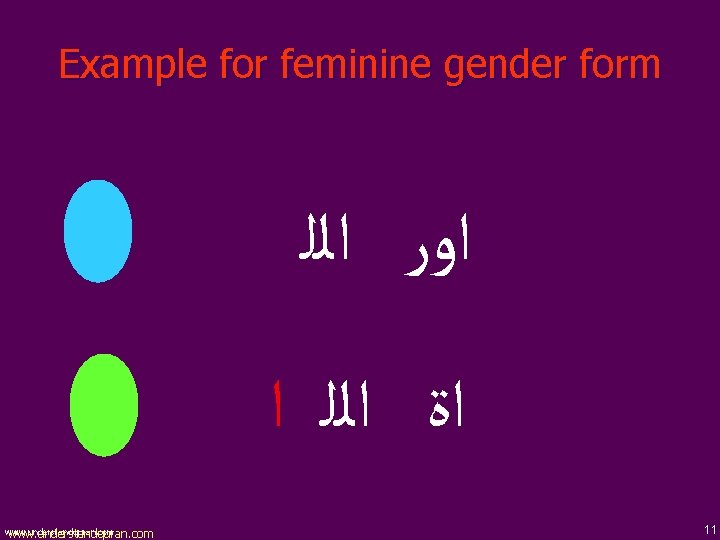 Example for feminine gender form ﺍﻭﺭ ﺍﻟﻠ ﺍﺓ ﺍﻟﻠ ﺍ www. understandquran. com 11