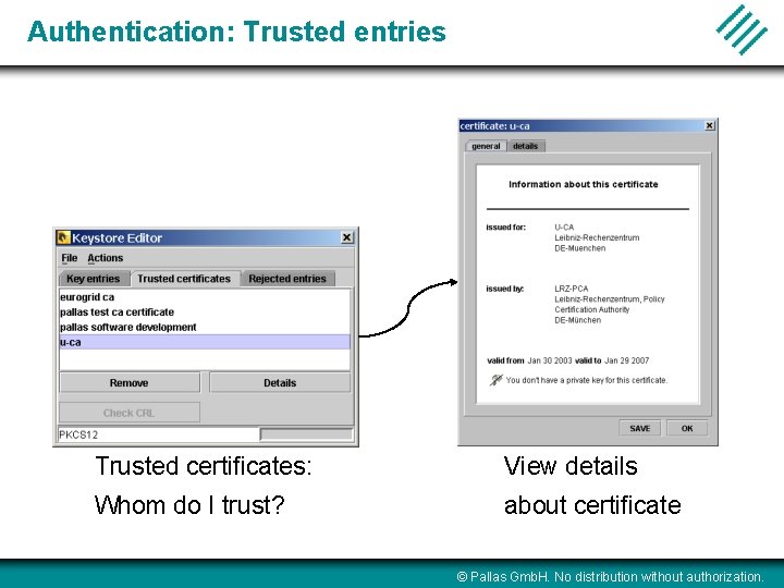 Authentication: Trusted entries Trusted certificates: View details Whom do I trust? about certificate ©