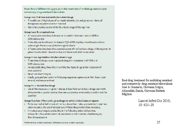 Best drug treatment for multidrug-resistant and extensively drug-resistant tuberculosis José A Caminero, Giovanni Sotgiu,