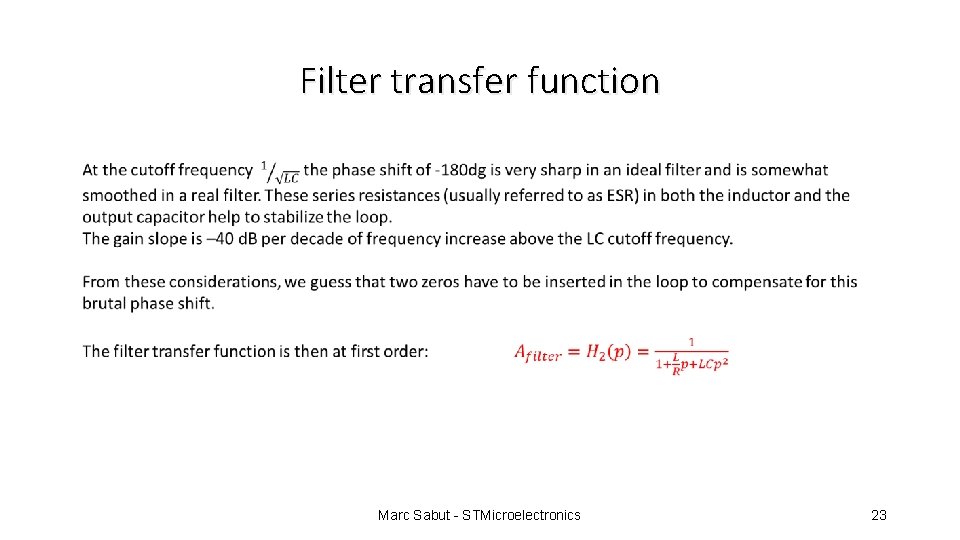 Filter transfer function Marc Sabut - STMicroelectronics 23 