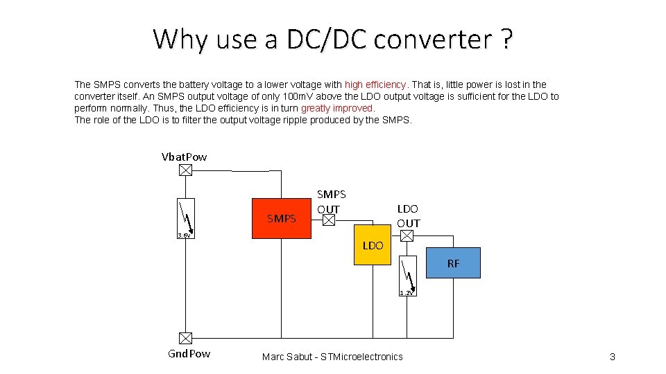 Why use a DC/DC converter ? The SMPS converts the battery voltage to a