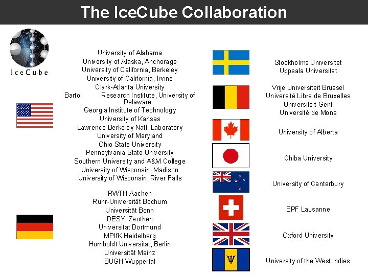 The Ice. Cube Collaboration University of Alabama University of Alaska, Anchorage University of California,