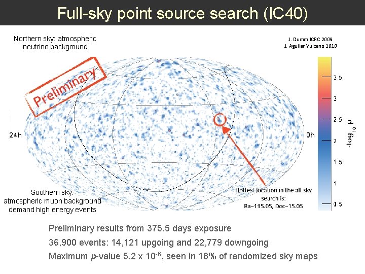 Full-sky point source search (IC 40) Northern sky: atmospheric neutrino background J. Dumm ICRC