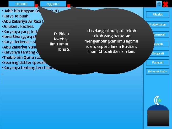 Umum Agama • Jabir bin Hayyan (wafat 161 H) • Karya 18 buah. • Umum Agama • Jabir bin Hayyan (wafat 161 H) • Karya 18 buah. •